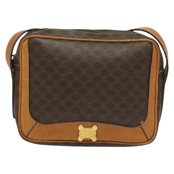 CELINE Macadam Canvas Shoulder Bag Pvc Leather Brown Gold - Picture 2 of 12